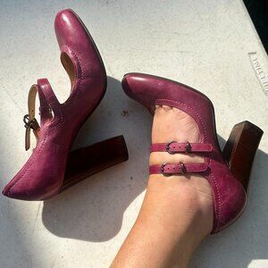 Hush Puppies Berry Leather Mary Jane Block Heels Women’s 6M